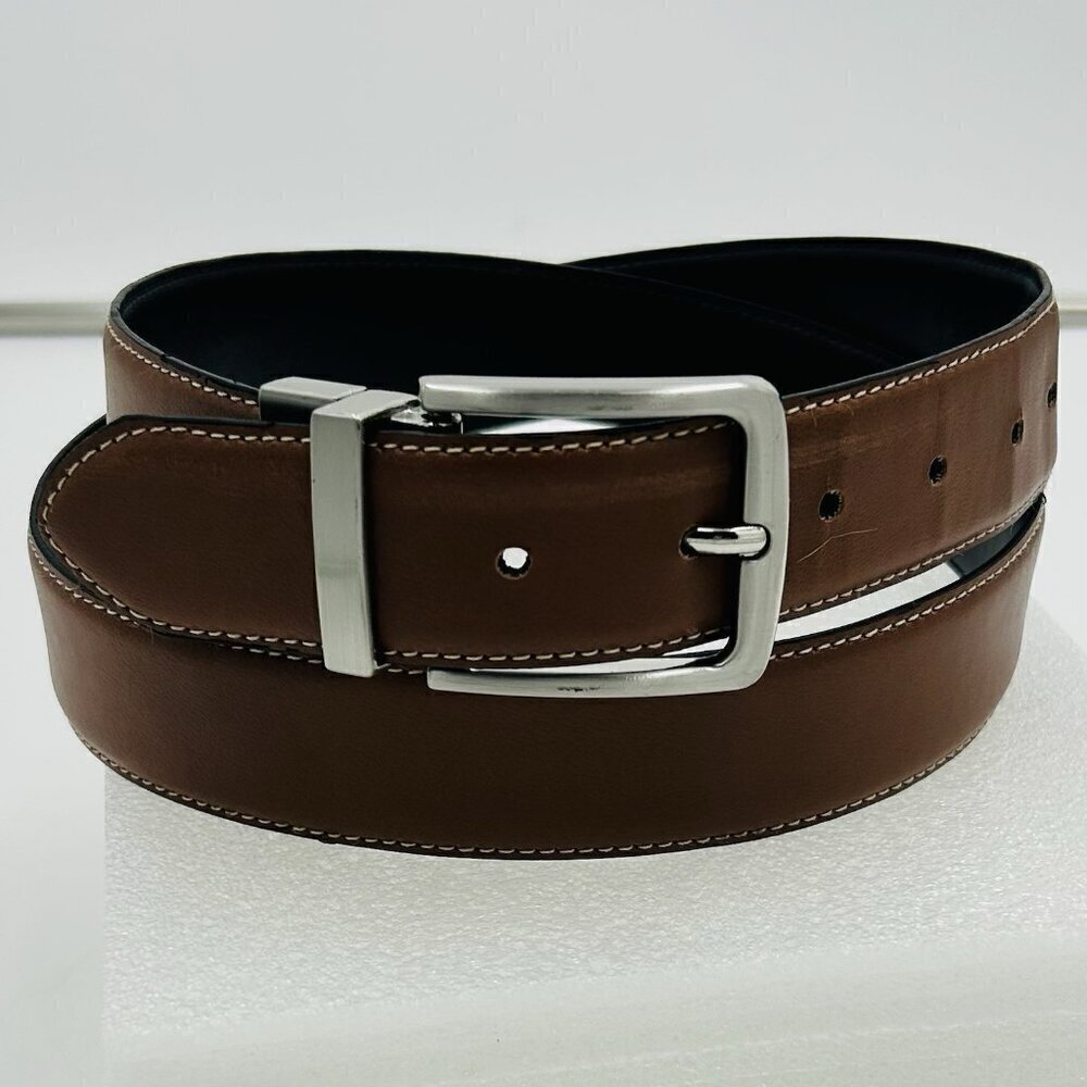 Steve Madden Belt Mens Size 40 Reversible Brown Black Silver Buckle Leather